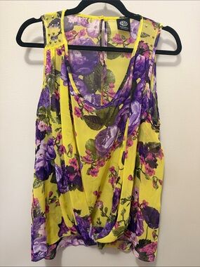 bobeau Yellow Floral Tie-Front Sleeveless Camisole